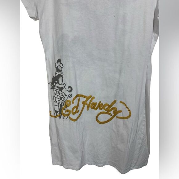 Vintage Ed Hardy True to My Love tshirt dress white eagle roses Y2K streetwear L - Picture 2 of 9